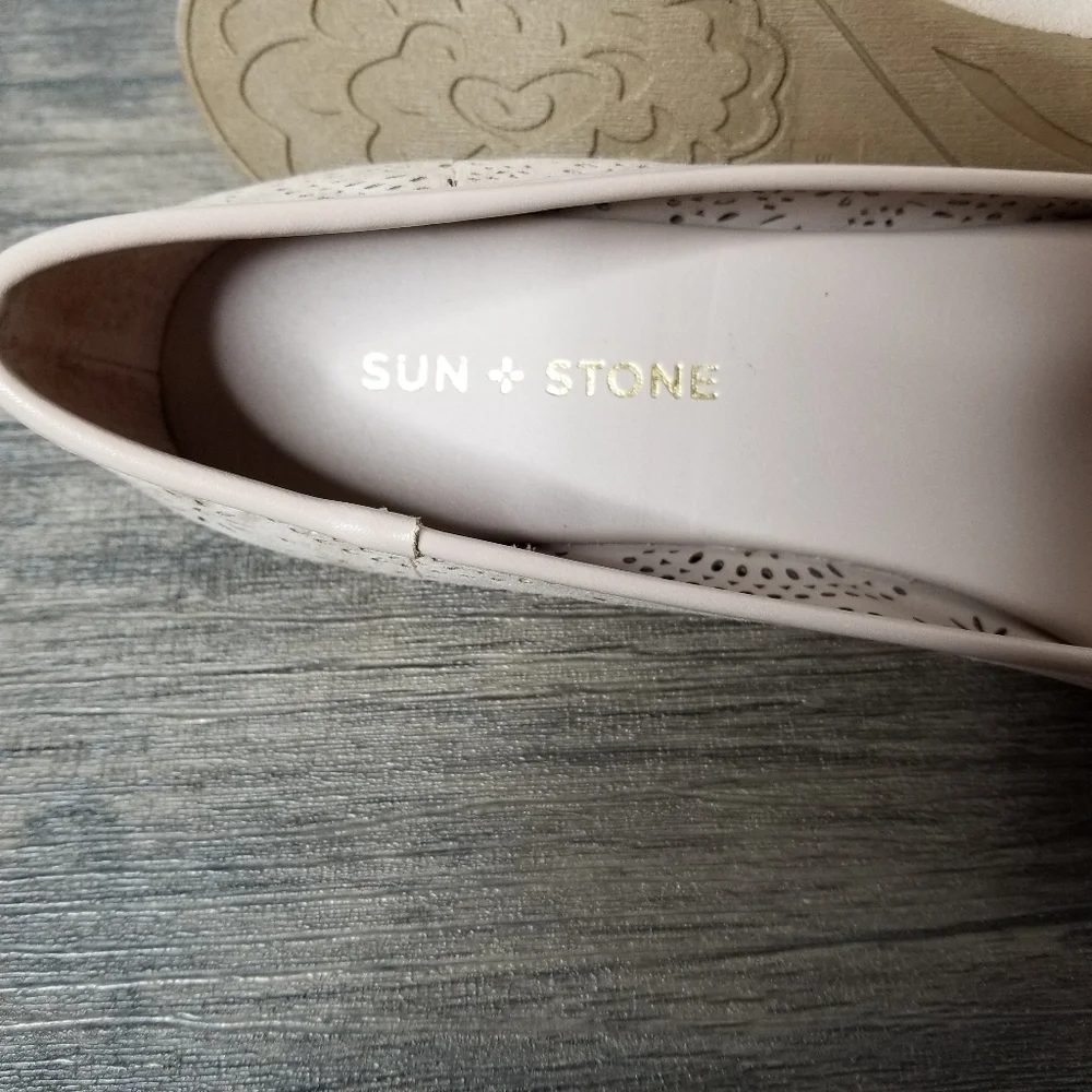 Sun+Stone Sophia ballet flats blush beige slip on cutouts sz 8.5m nib